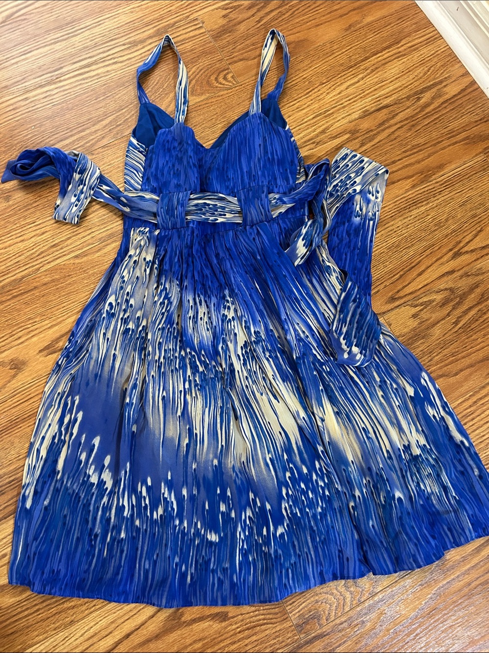 Blue and Cream Printed Pleated Sundress